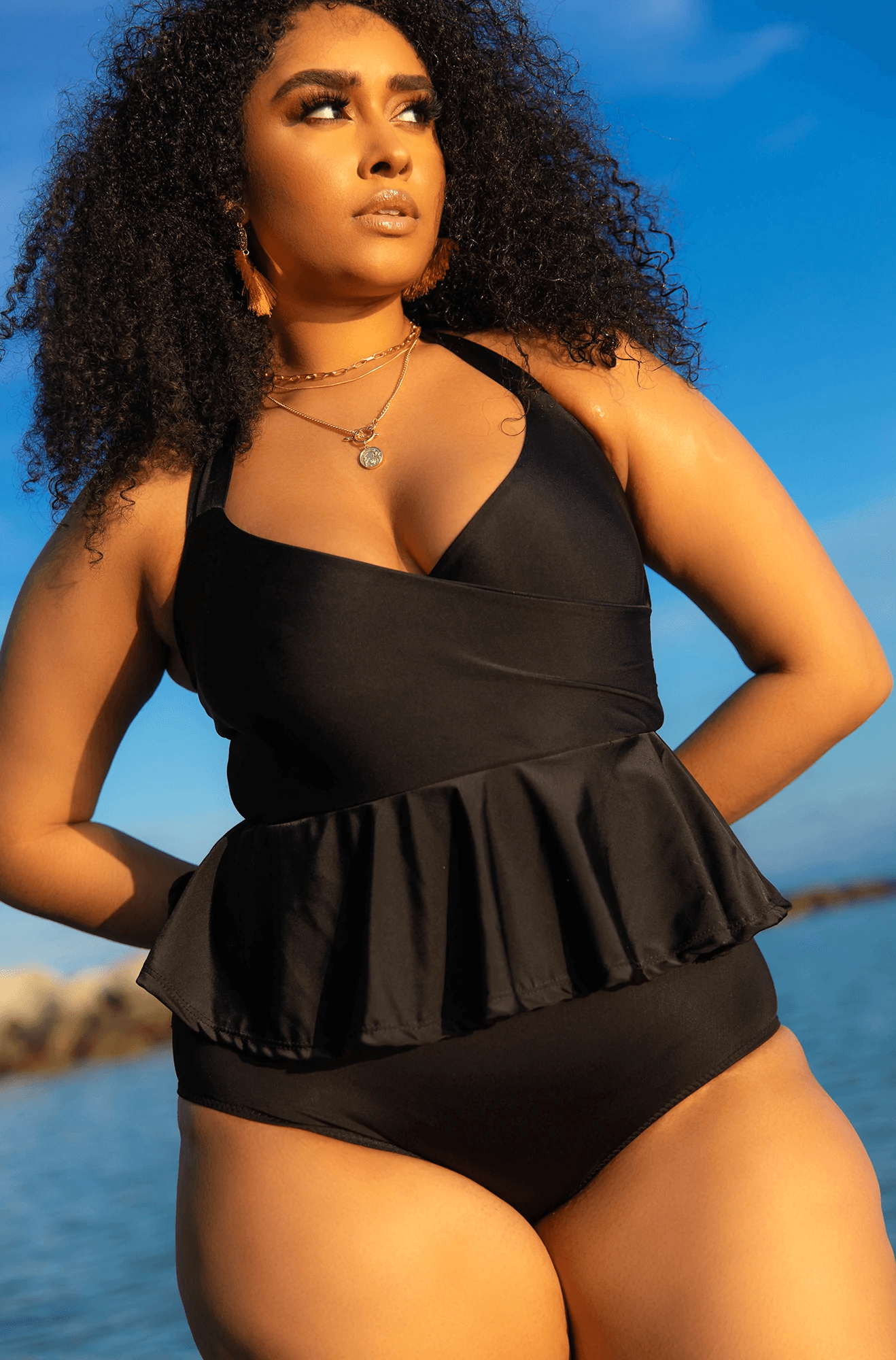 Rebdolls Heatwaver Halter Peplum One Piece Swimsuit