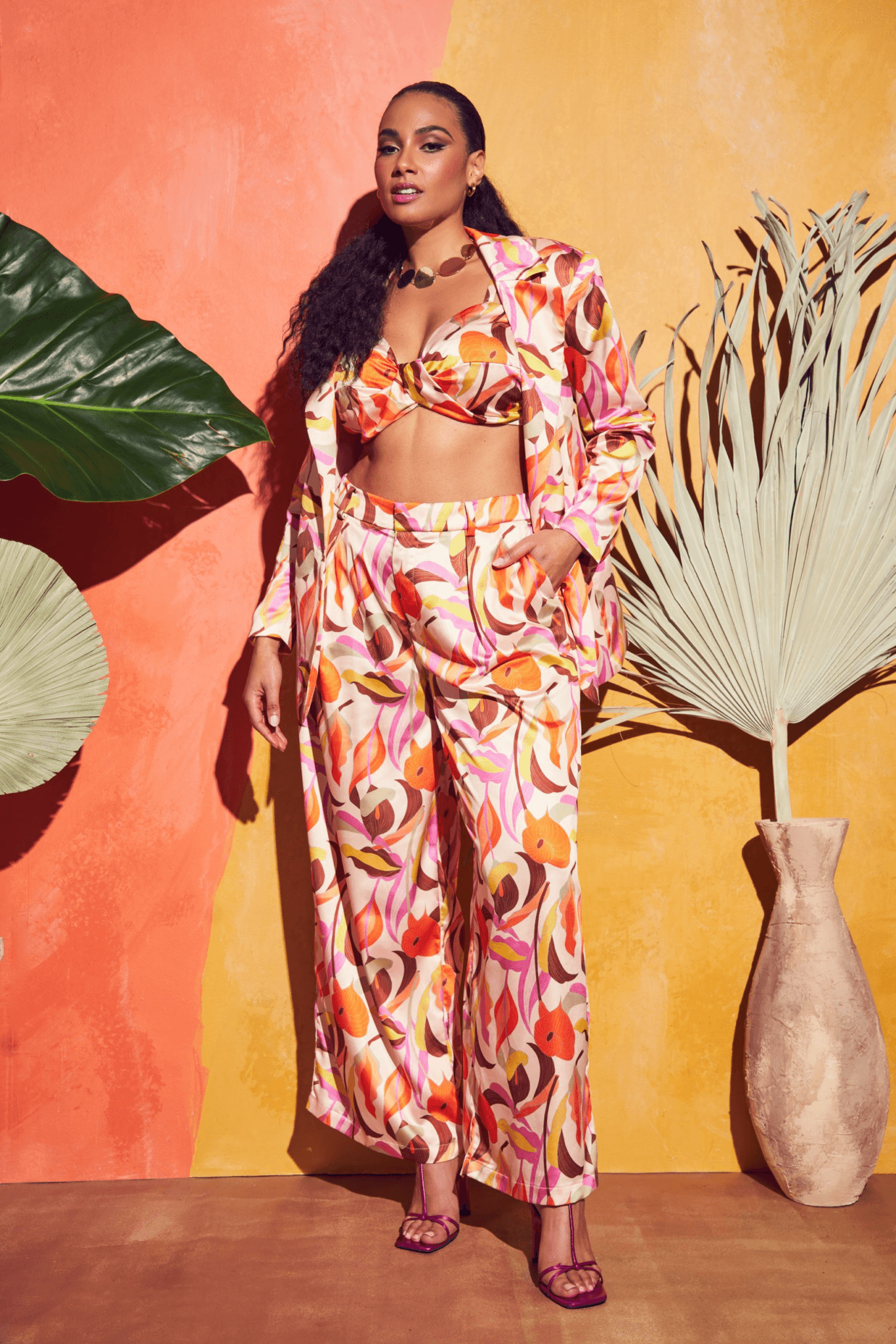 Twisted Crop Top Printed Blazer