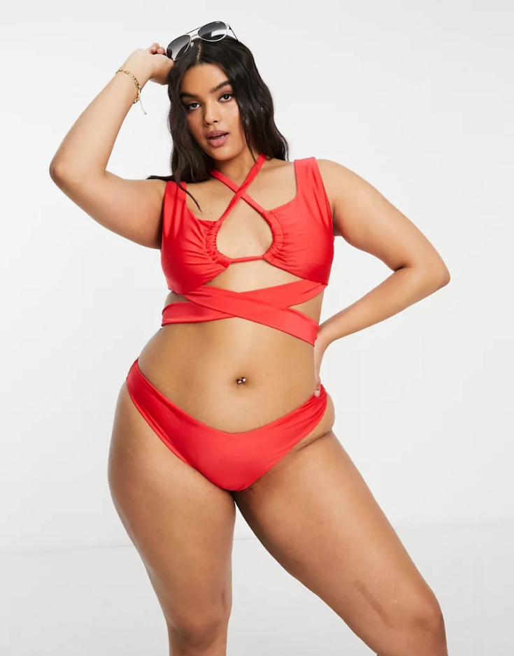 ASOS DESIGN Red front lace-up bikini
