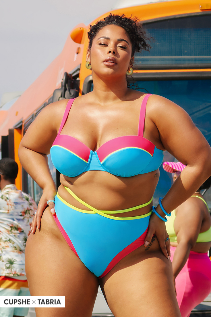 Colorblock Underwire Bralette Strappy Plus Size Bikini Set