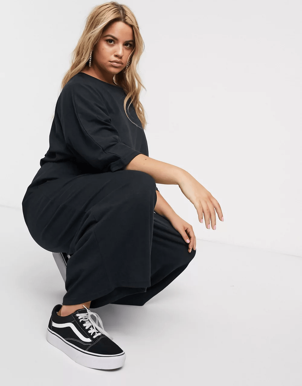 ASOS DESIGN curve lounge jersey slub tie waist casual plus size jumpsuit in black
