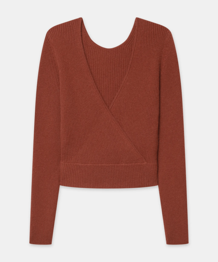 Cashmere Blend Crossover-Neck Knit Sweater