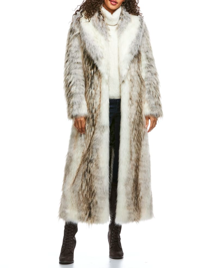 Faux Fur Shawl Collar Full Length Coat 1