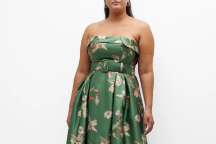 Neiman Marcus Plus Size Brielle Strapless Floral-Print Gown