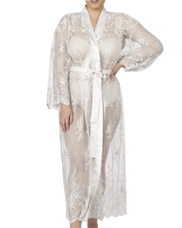 Plus Size Darling Long Embroidered Lace Robe 1