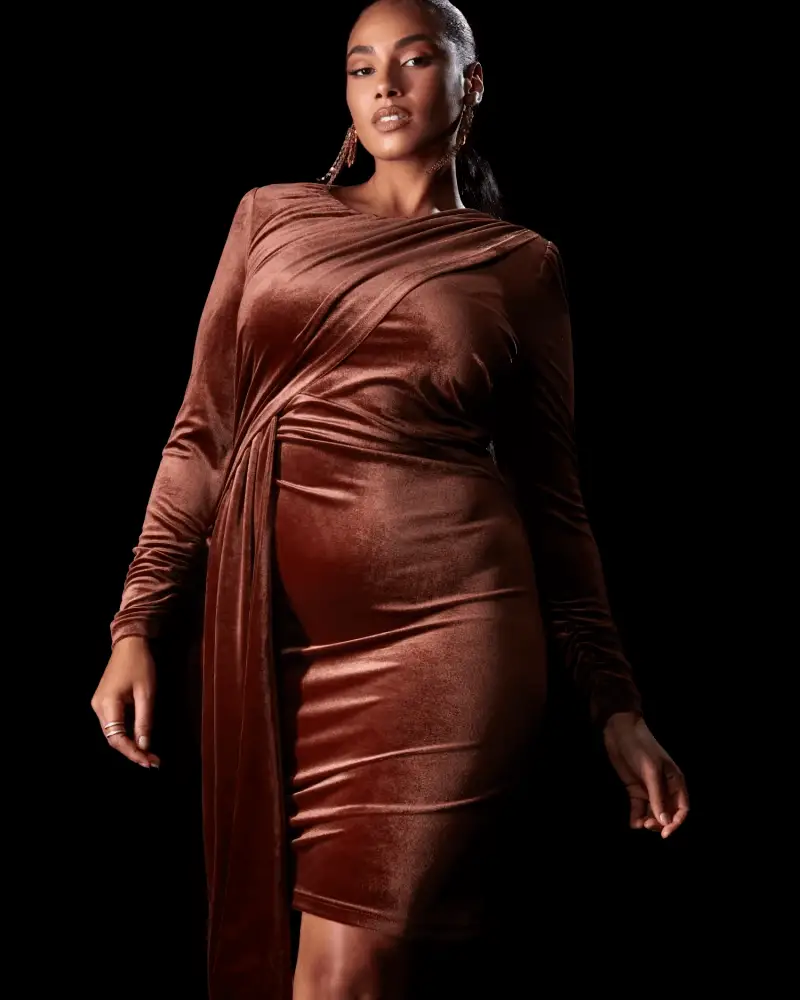 Tyana Velvet Draped Plus Size holiday Dresses