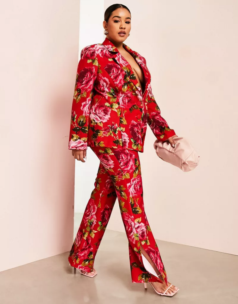 ASOS LUXE Curve pixelated rose suit pants