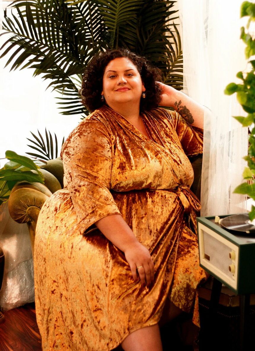 https://thecurvyfashionista.com/wp-content/uploads/2022/12/Crushed-Velvet-Peach-Robe-mustard-860x1185.jpg