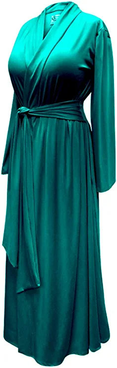 Plus Size Teal Blue Retro Robe in Cotton Rayon and Brushed Jersey with Attached Belt 2 1