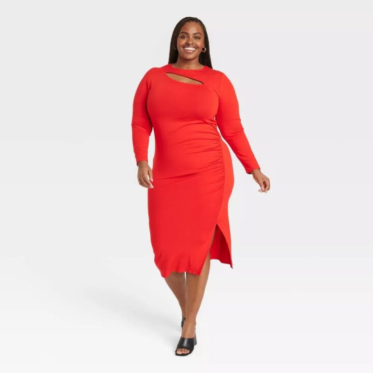 Image for Women's Long Sleeve Slit Dress - Ava & Viv