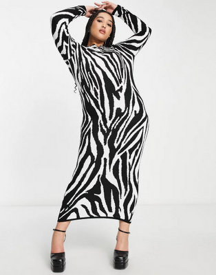 I Saw It First Plus knit midi dress in zebra print