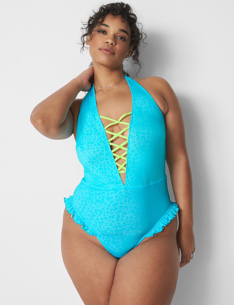 Crush by Cacique- Ruffle Lace-Up Bodysuit