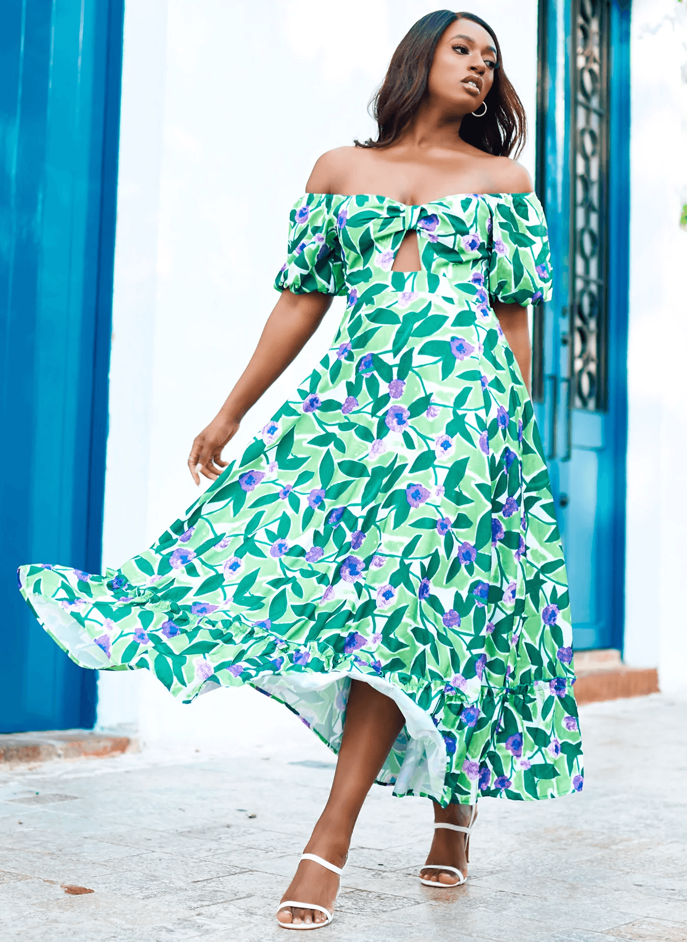Rebdolls Spring Collection- GARDEN PARTY FLORAL PRINT KEYHOLE MAXI A LINE DRESS
