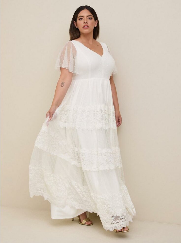 Ivory Lace A line Boho Wedding Dress Torrid