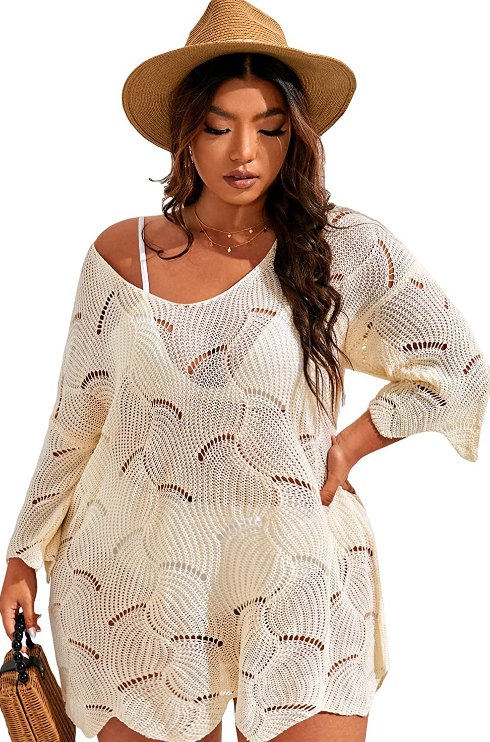 MakeMeChic Womens Plus Size Swimsuit Crochet Cover Up Bathing Suit Beach Dress Amazon