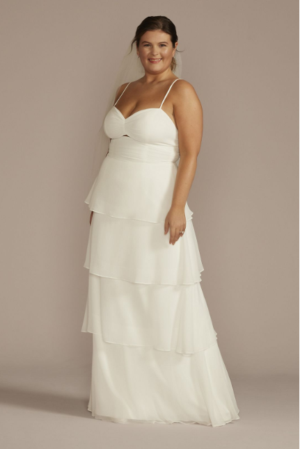 Recycled Chiffon Tiered Skirt Wedding Dress Davids Bridal