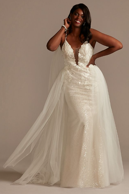 Sequin applique wedding dress with removable train Davids Bridal