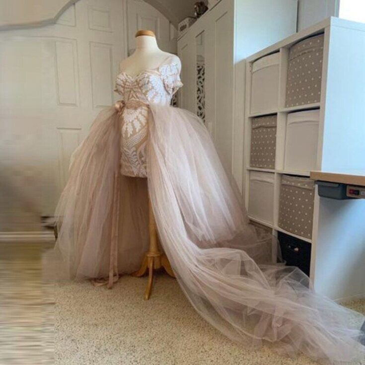 Image for Detachable Train Maxi Wedding Tiered Tulle Skirt 
