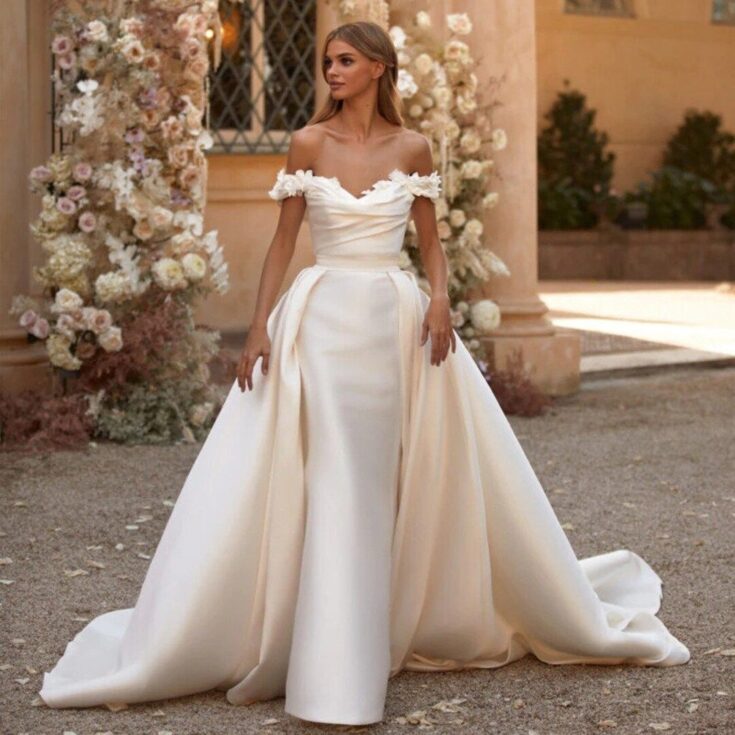 Image for Off Shoulder Mermaid Satin Wedding Dress Elegant Bridal Gown