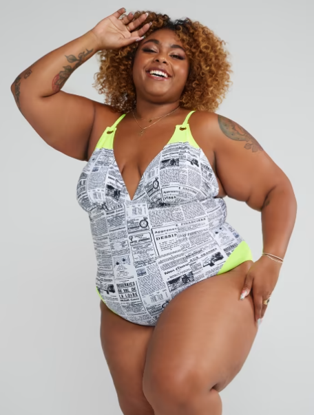 Newspaper Print One Piece Swimsuit Fashion to Figure