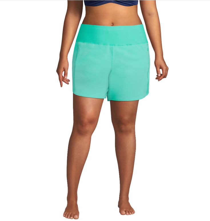 Womens Plus Size 5 Sustainable Elastic Waist Board Shorts Swim Shorts with Panty Lands End