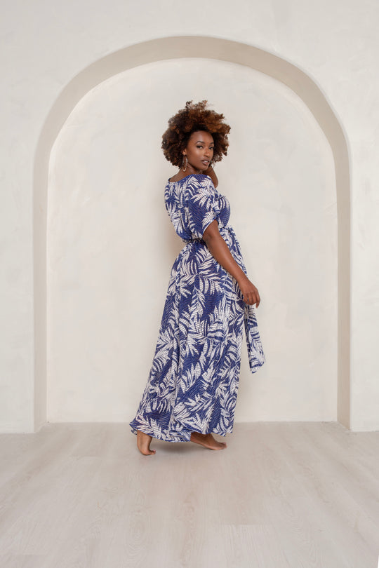 BLUE PALM ILLUSION MAXI DRESS- JIBRI Plus Size Maxi Dresses