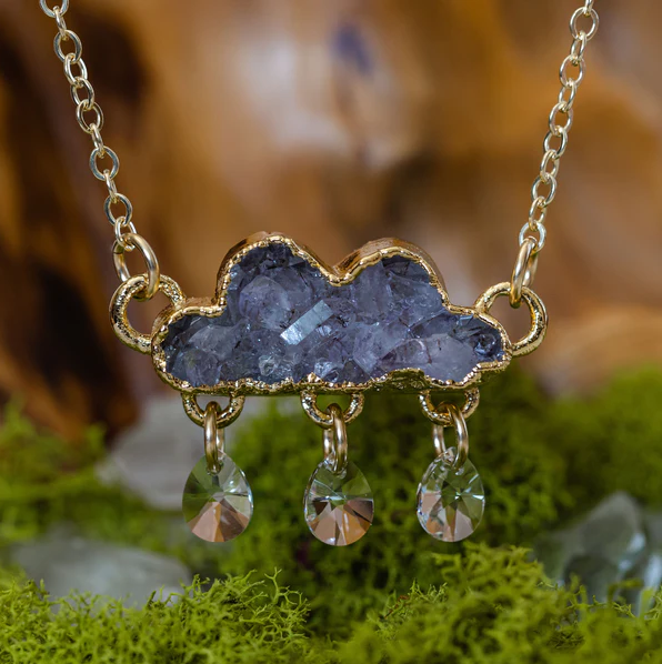 DRUZY CLOUD WITH CRYSTAL RAIN DROPS NECKLACE - Nature's Twist