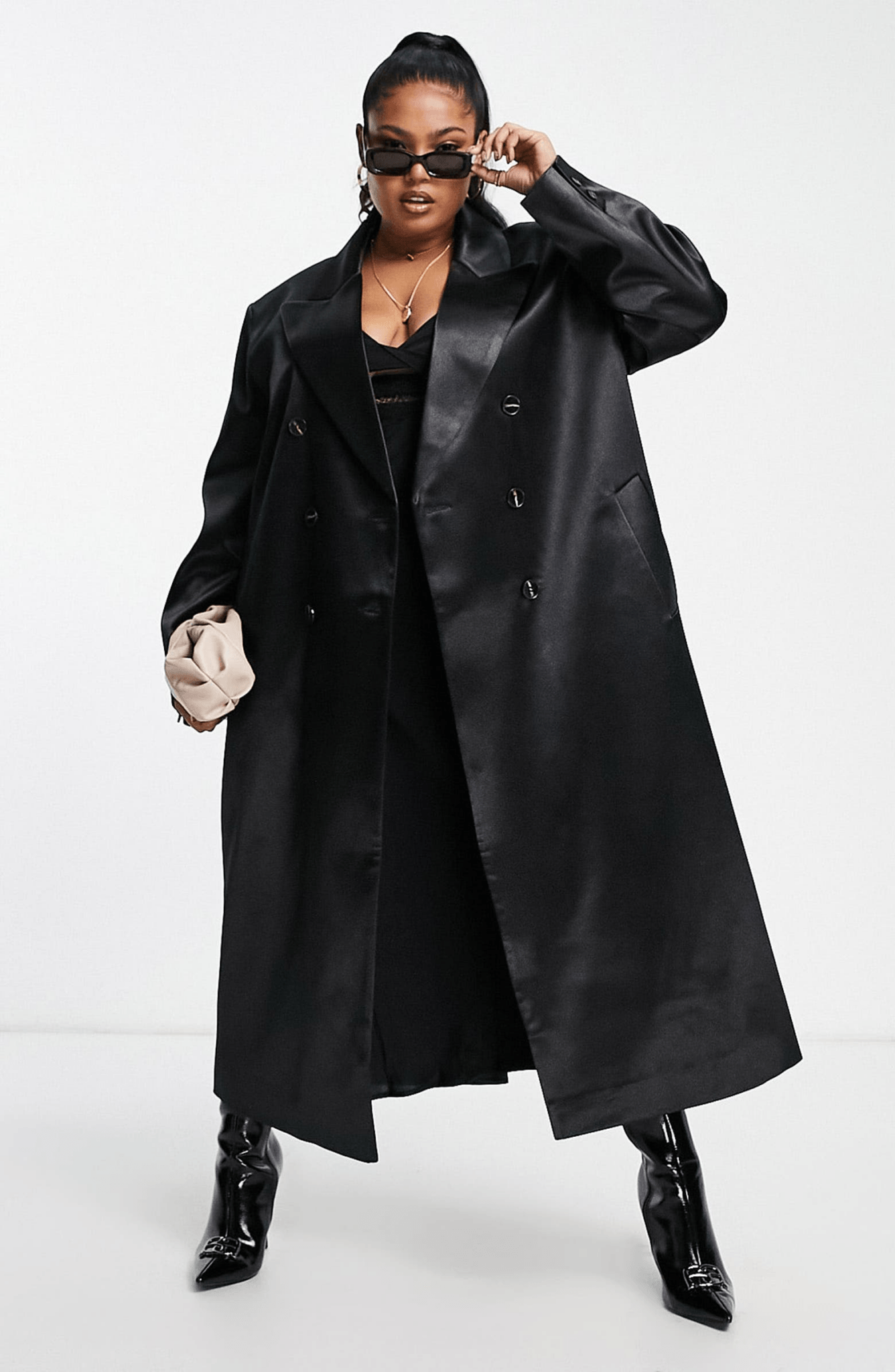 Nordstrom Junior plus size vs woman's plus size Curve Satin Longline Coat at Nordstrom.com