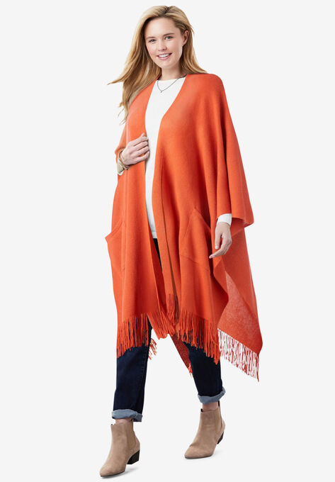 Plus Size Fall Cape in Orange Woman Within