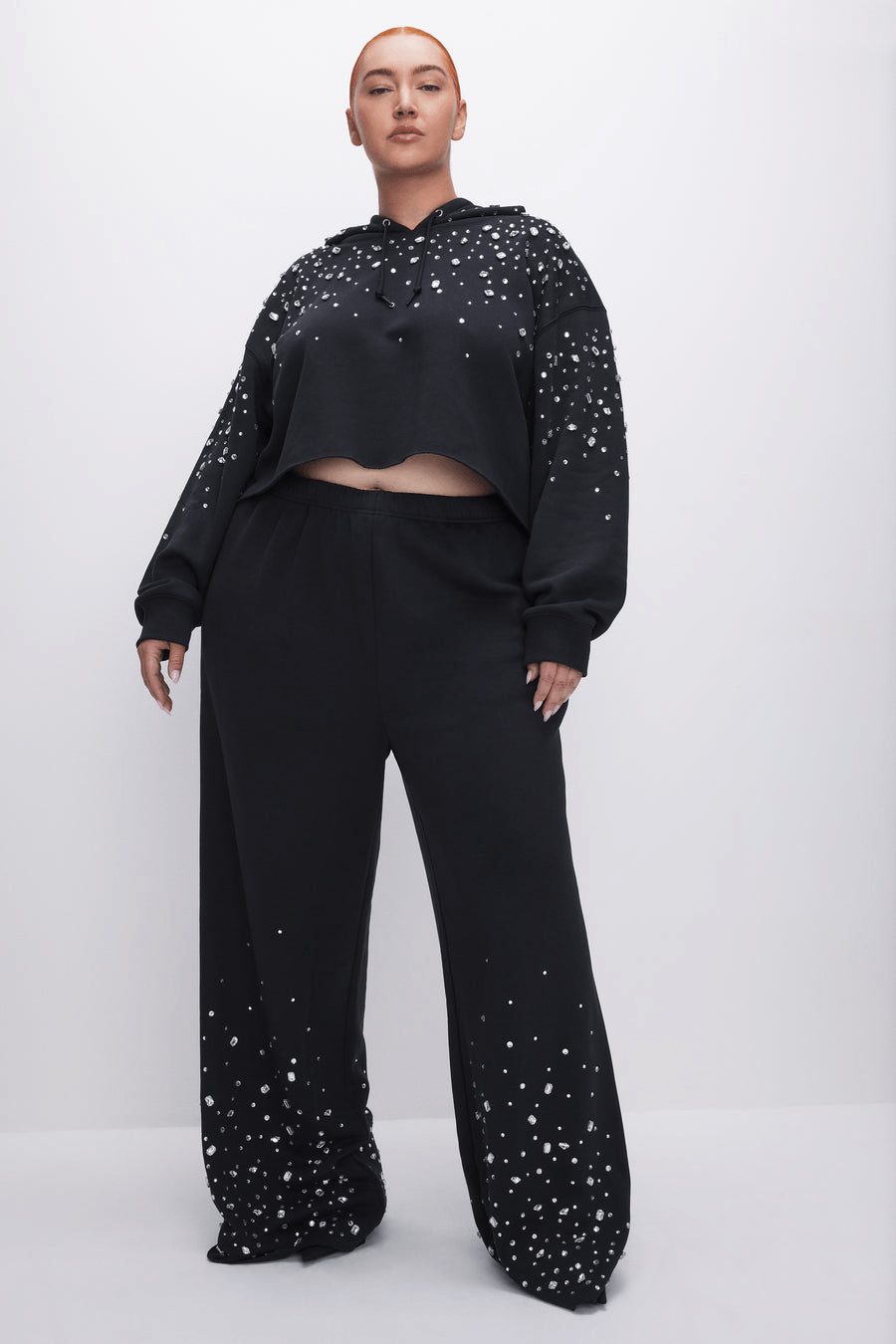 CRYSTAL HOODIE and MATCHING CRYSTAL SWEATS- Good American Holiday Collection