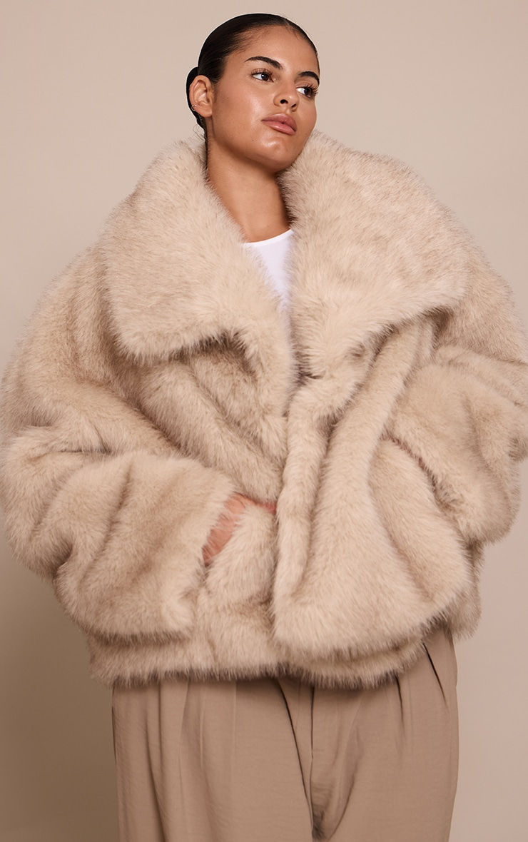 Plus Size Faux Fur Short Shawl Collar Coat