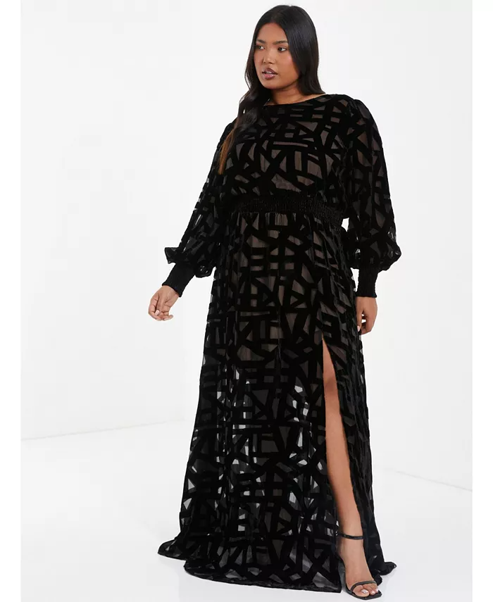 Womens Plus Size Geo Velvet Maxi Dress