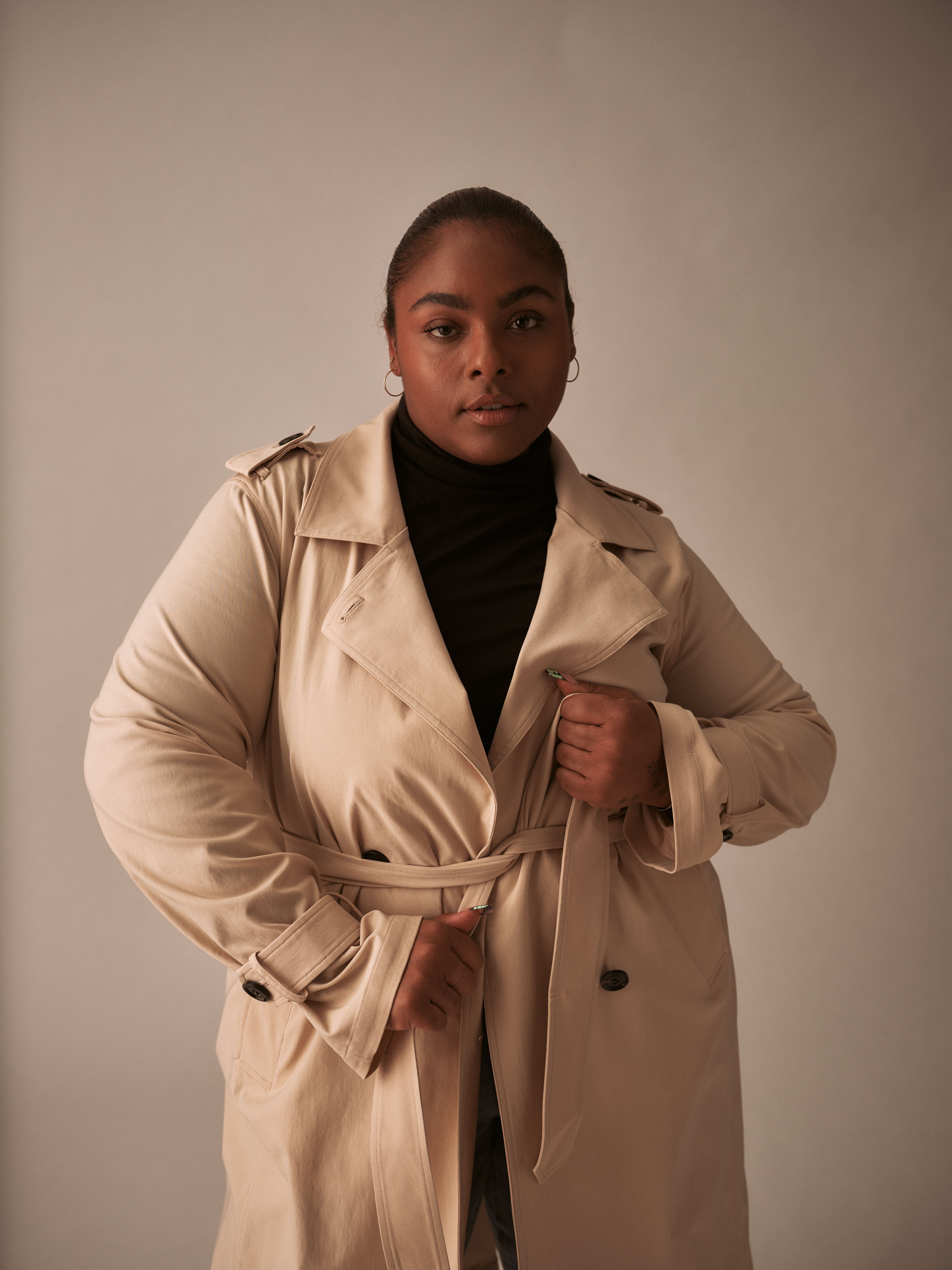 Henning x Universal Standard - Soft Trench Coat Fog Contemporary plus size fashion
plus size style hacks
