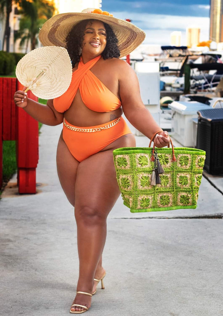 plus size swim confidence- Nina Sharae Orange