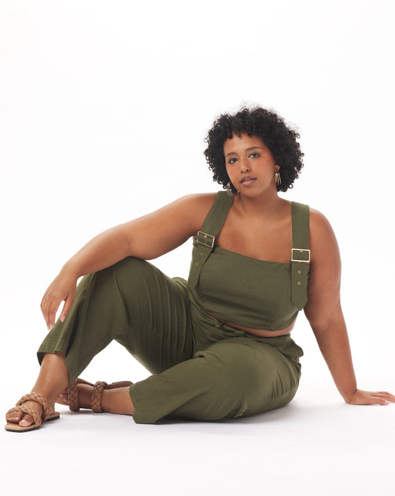 22Leah22 Stretch Linen Bustier Top in Olive