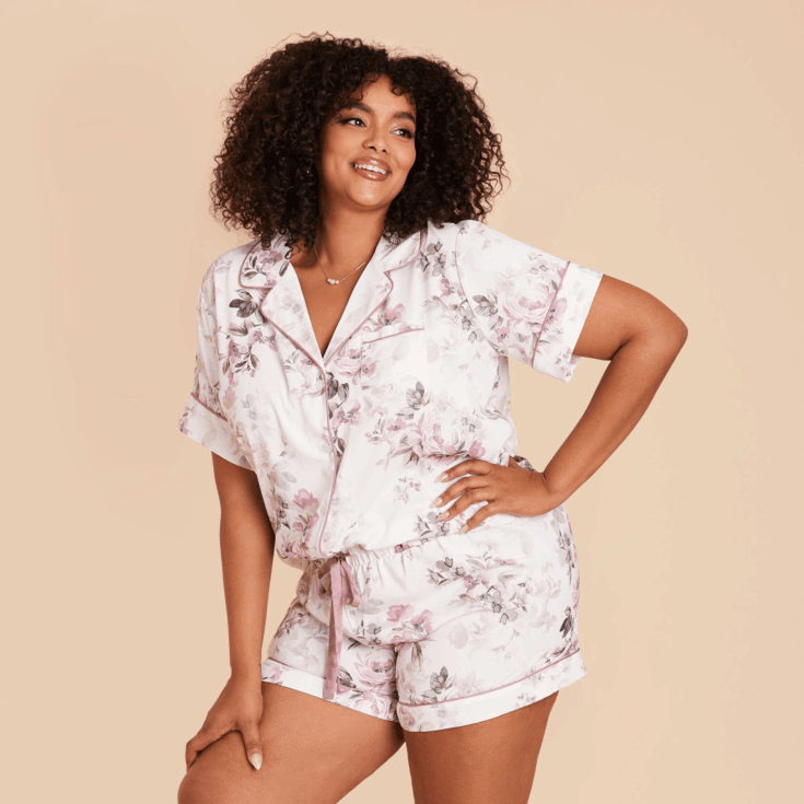 Image for Jonny Satin Floral Pajama Set - Dusty Pink Peonies