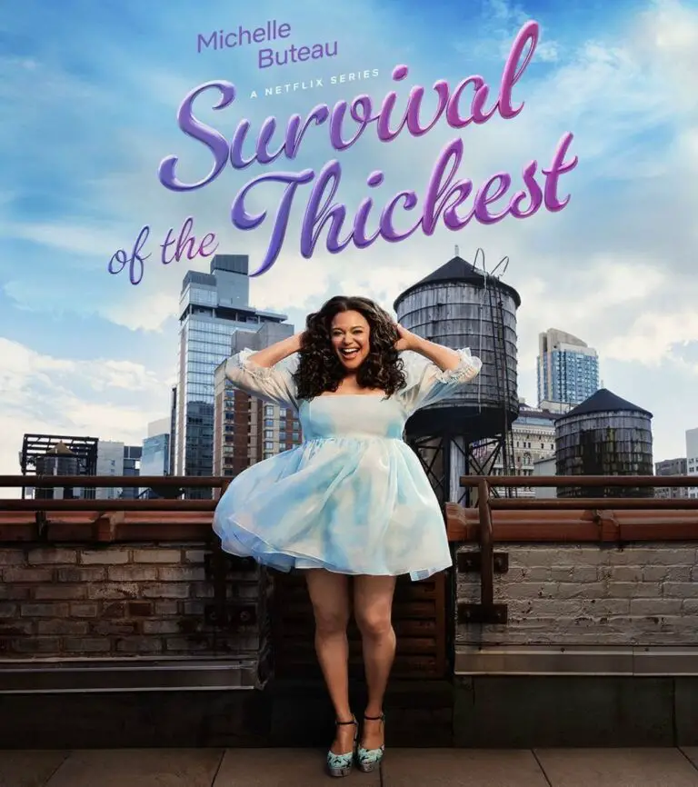 Poster of a happy plus-size tv character on a roof posing