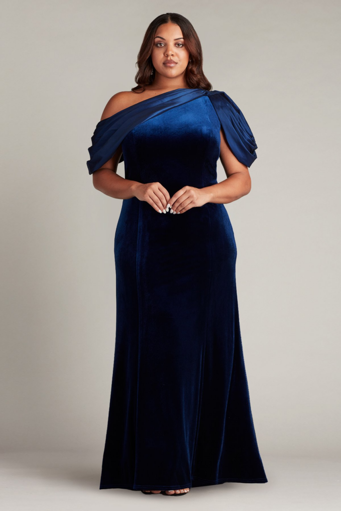plus size dresses for the mother of the groom-COPLEY SHOULDER DRAPE VELVET GOWN