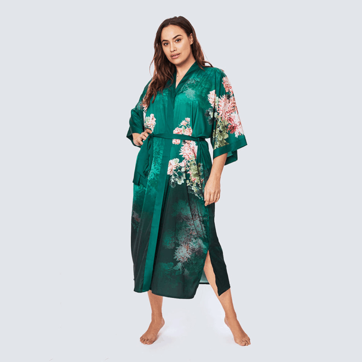 Image for Coral Chrysanthemum Long Kimono Robe 