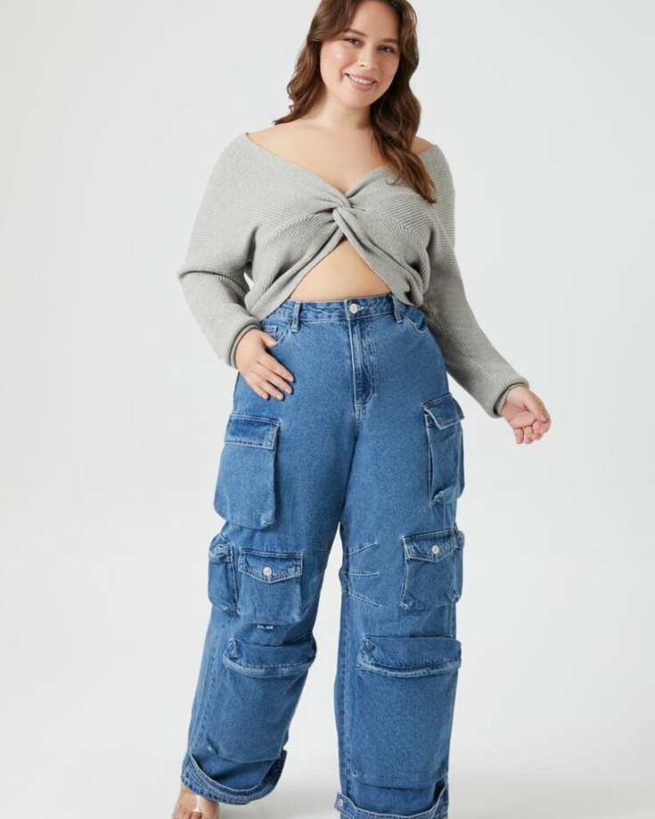 Plus Size Wide Leg Cargo Jeans