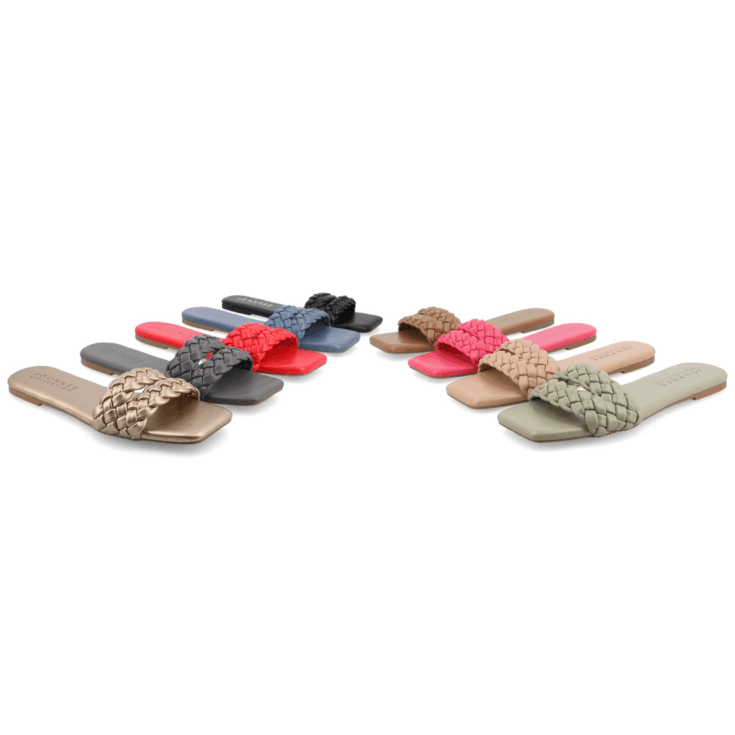 Image for SAWYERR FAUX LEATHER SLIDE SANDALS IN WIDE