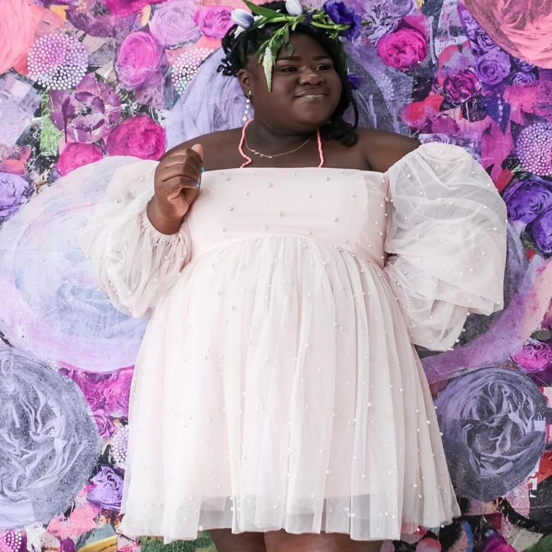 Gabby Sidibe rocking a baby doll dress for her baby shower