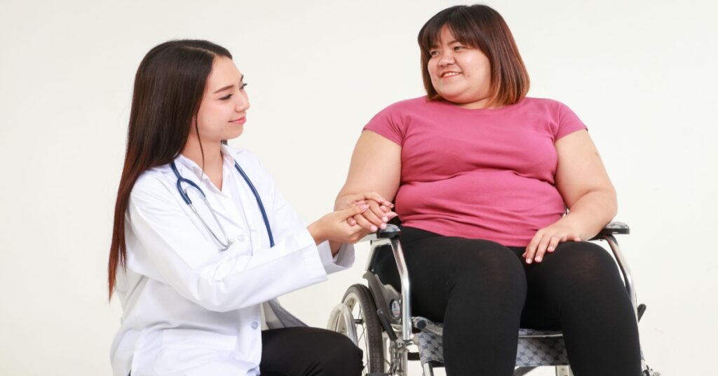 Plus size disabled patient with a good doctor