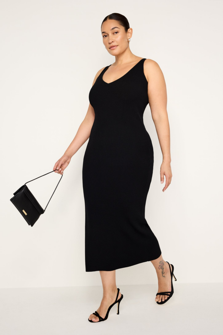 STRETCH RIB KNIT SLEEVELESS MIDI DRESS