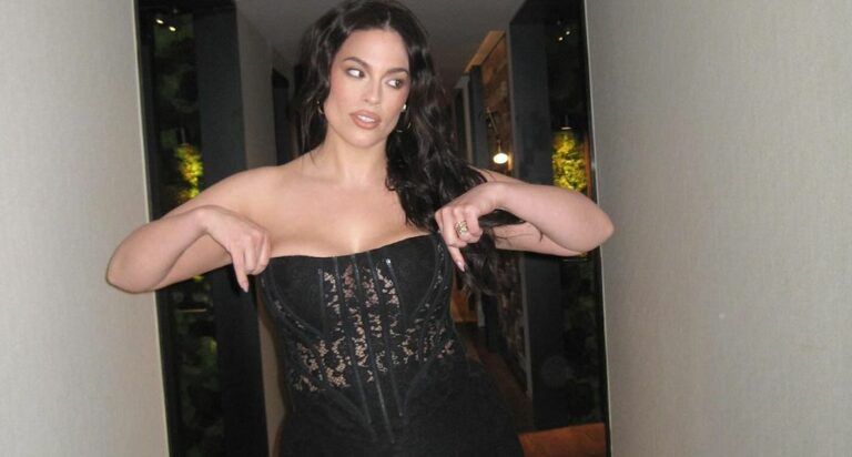 ashley graham strapless black dress