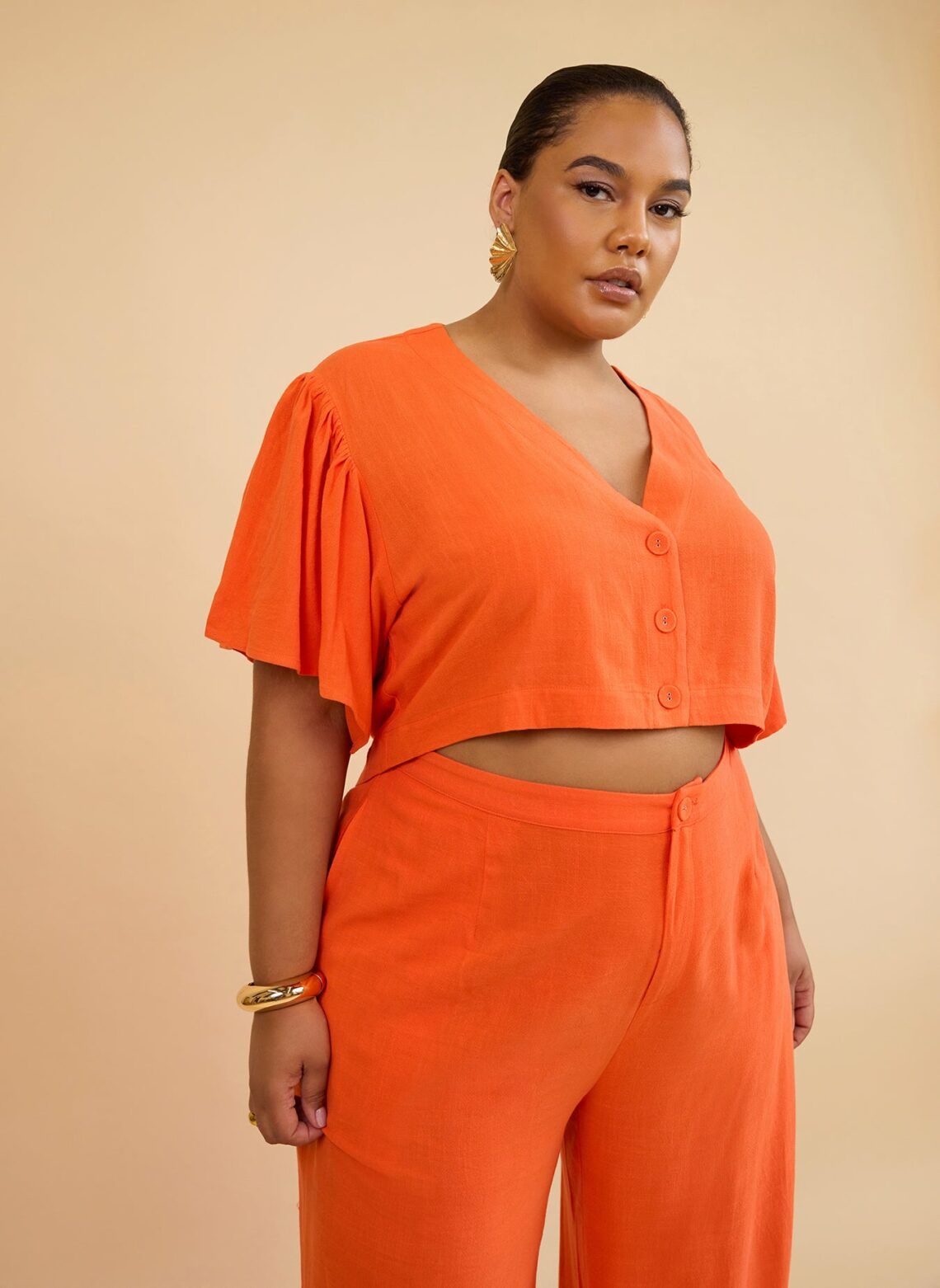 Plus Size Sunny Yellow Lotus Print 2-Piece Set