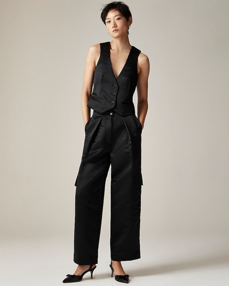 Christopher John Rogers x J.Crew high rise cargo pant in duchesse satin