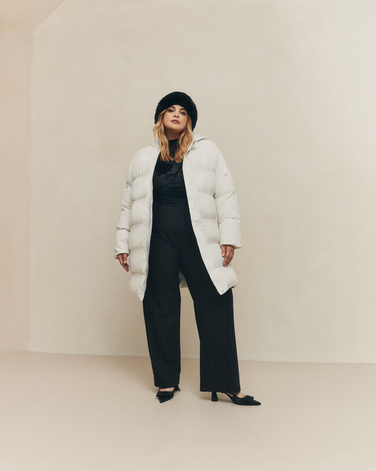 Hilary MacMillan Fall Collection in Plus Sizes- Faux Leather Puffer Jacket