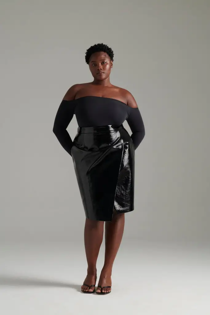 Pari Passu Fall Plus Size Collection-Patent Orsa Skirt