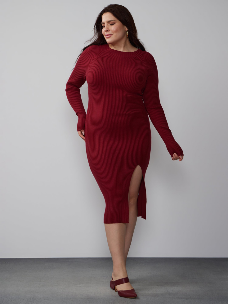 Plus Long Sleeve Ribbed Dress